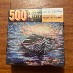 Nwt | American Flat Wooden Boat At Sunrise 500 Piece Puzzle 18x24'